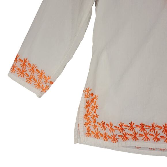 Snappy Turtle Tunic Top sz S Women White Orange Embroidered Paisley Floral Boho - Picture 8 of 12